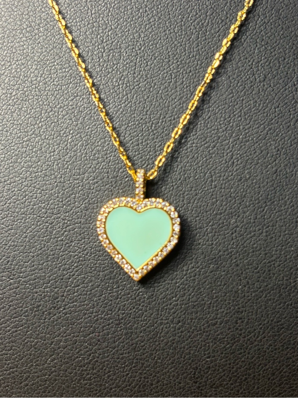 Kate Spade Gold Heart Pendant Necklace w/Mint Green Enamel & Pave Crystals. NWT